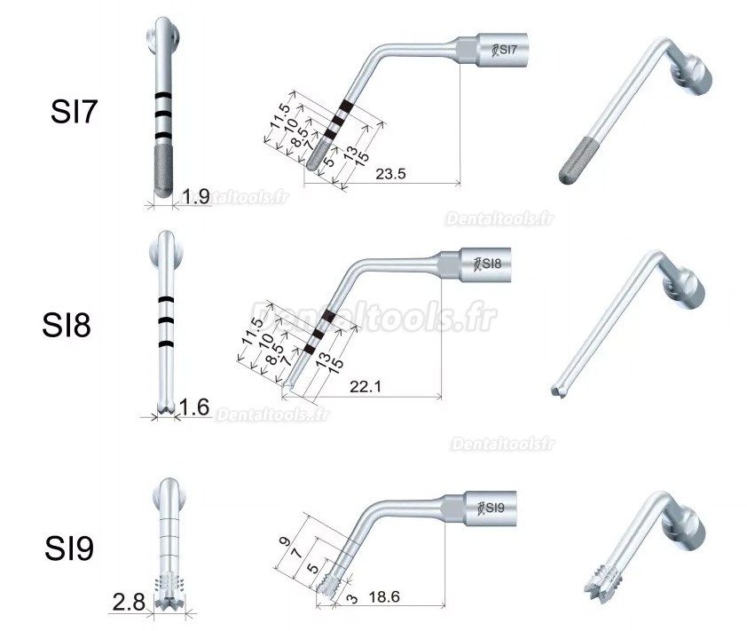 Woodpecker kit de 6 embouts de pr&eacute;paration pour implant dentaire SL1 / SI2 / SI5 / SI7 / S18 / S19